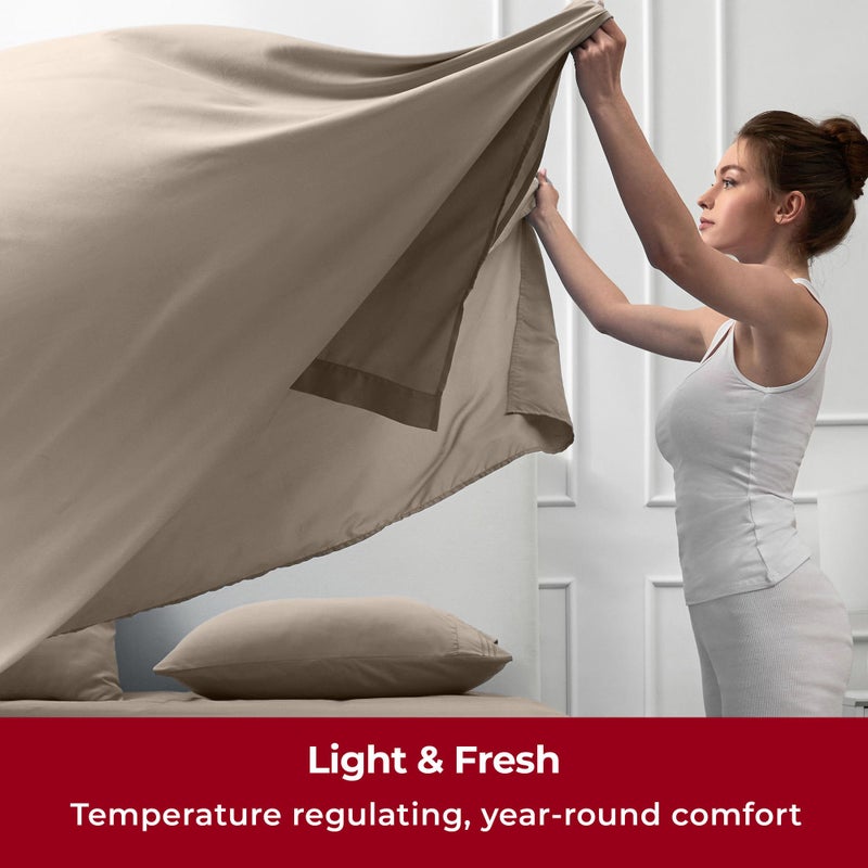 Mellanni Split King Sheets Set - 5 PC Iconic Collection Bedding - Hotel Luxury, Extra Soft, Cooling Bed Sheets - Wrinkle, Fade, Stain Resistant (Split King, Tan) - Image 4